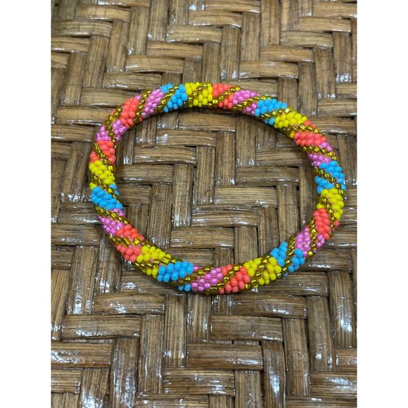 Colorful Himalayan Glass Bead Bracelet Stack Set Of 3 - Picture 4 of 6